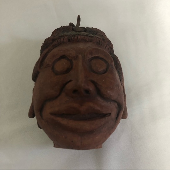 Handcrafted Terracotta Tribal Mask Aztec Clay Head Heavy Sculpture 6x4” Hollow - Picture 4 of 6